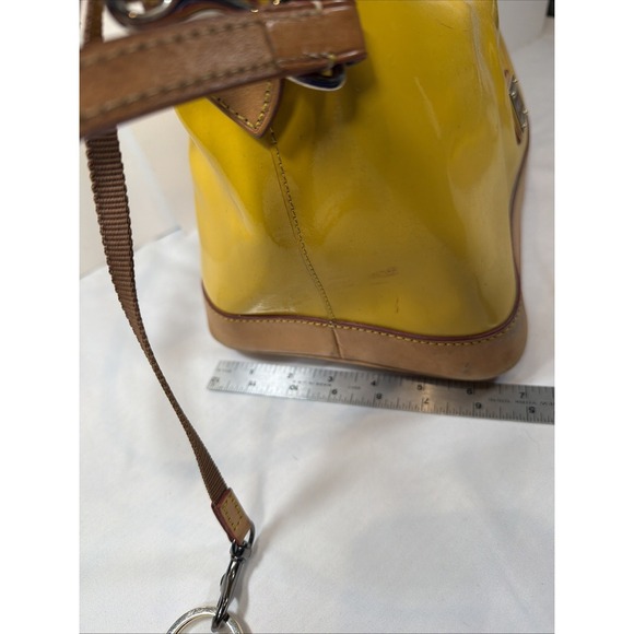 Dooney & Bourke Darcy Satchel Yellow Patent Leather Tan Leather Crossbody Bag - Picture 8 of 16